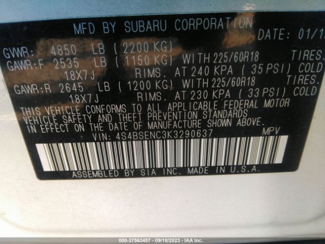 Photo 8 VIN: 4S4BSENC3K3290637 - SUBARU OUTBACK 