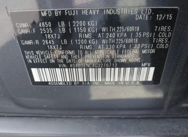 Photo 8 VIN: 4S4BSENC4G3270713 - SUBARU OUTBACK 