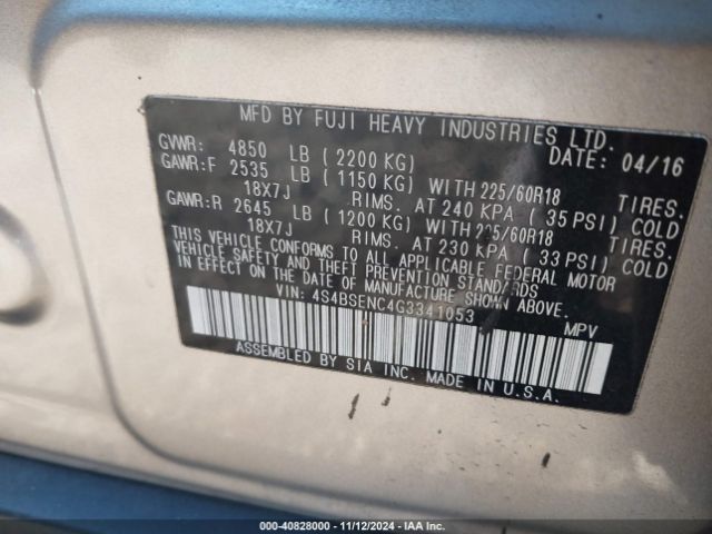 Photo 8 VIN: 4S4BSENC4G3341053 - SUBARU OUTBACK 