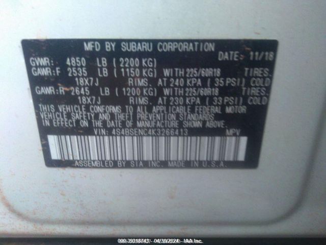 Photo 8 VIN: 4S4BSENC4K3266413 - SUBARU OUTBACK 