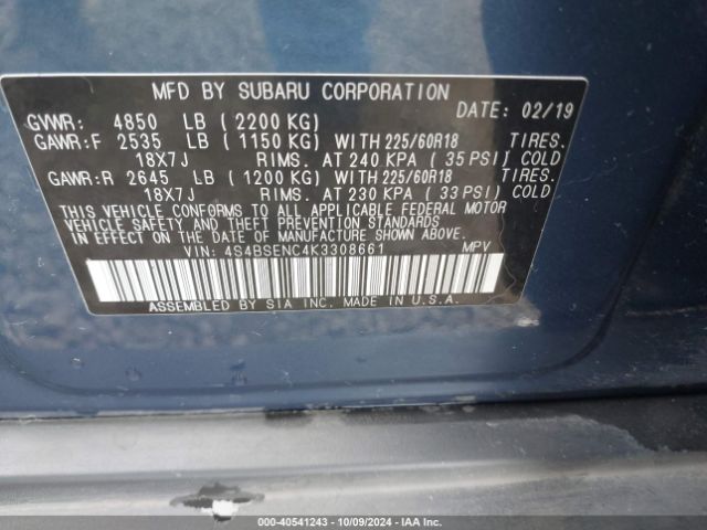 Photo 8 VIN: 4S4BSENC4K3308661 - SUBARU OUTBACK 