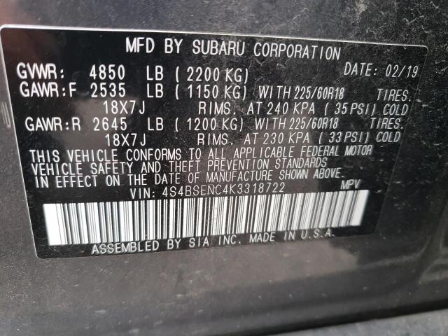 Photo 12 VIN: 4S4BSENC4K3318722 - SUBARU OUTBACK 