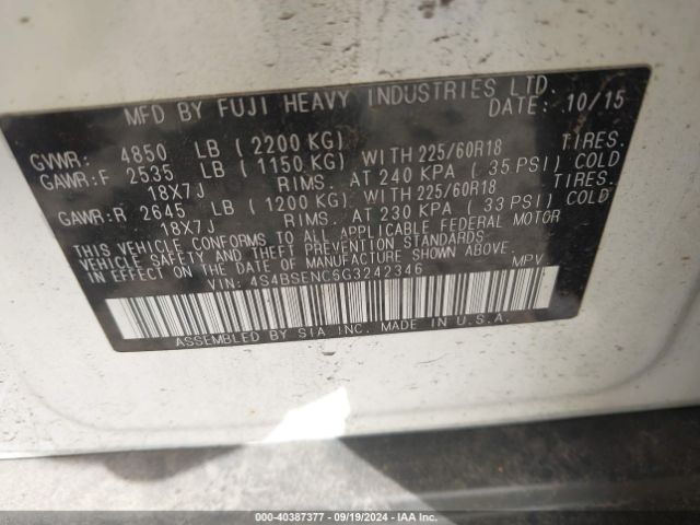 Photo 8 VIN: 4S4BSENC6G3242346 - SUBARU OUTBACK 