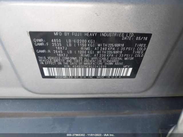 Photo 8 VIN: 4S4BSENC8G3342898 - SUBARU OUTBACK 