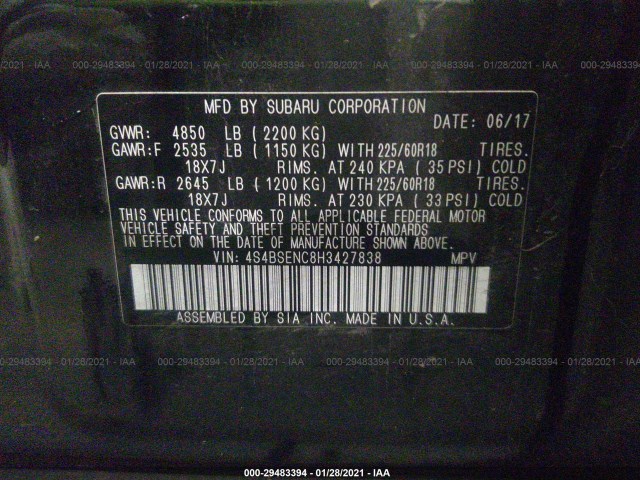 Photo 8 VIN: 4S4BSENC8H3427838 - SUBARU OUTBACK 