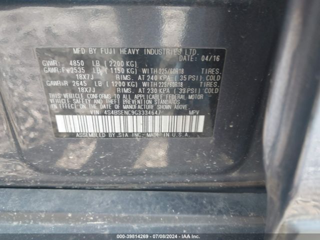 Photo 8 VIN: 4S4BSENC9G3334647 - SUBARU OUTBACK 