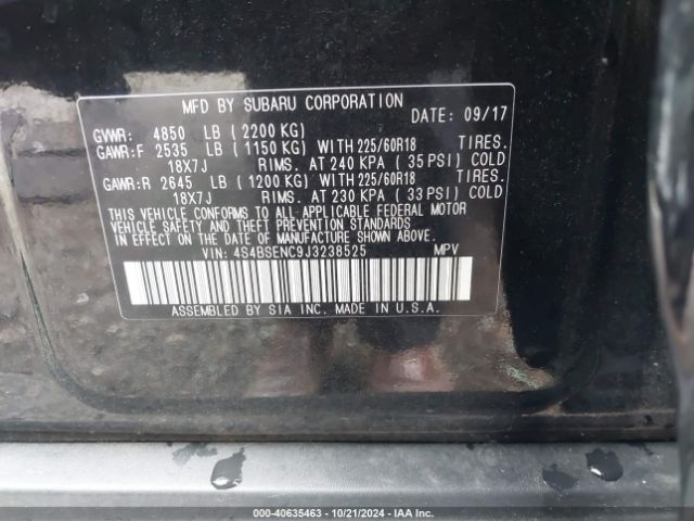 Photo 8 VIN: 4S4BSENC9J3238525 - SUBARU OUTBACK 