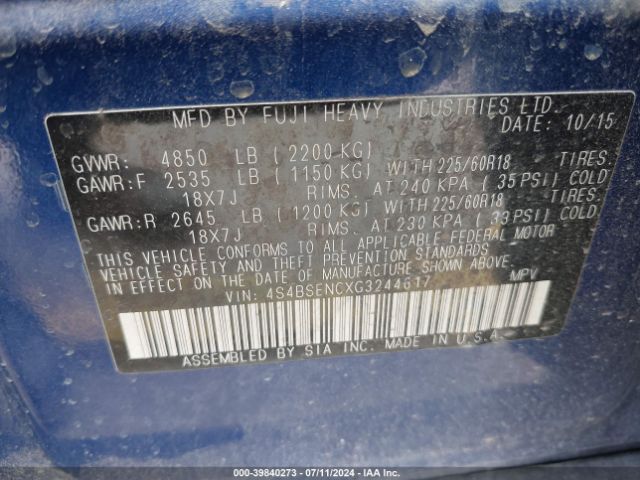 Photo 8 VIN: 4S4BSENCXG3244617 - SUBARU OUTBACK 