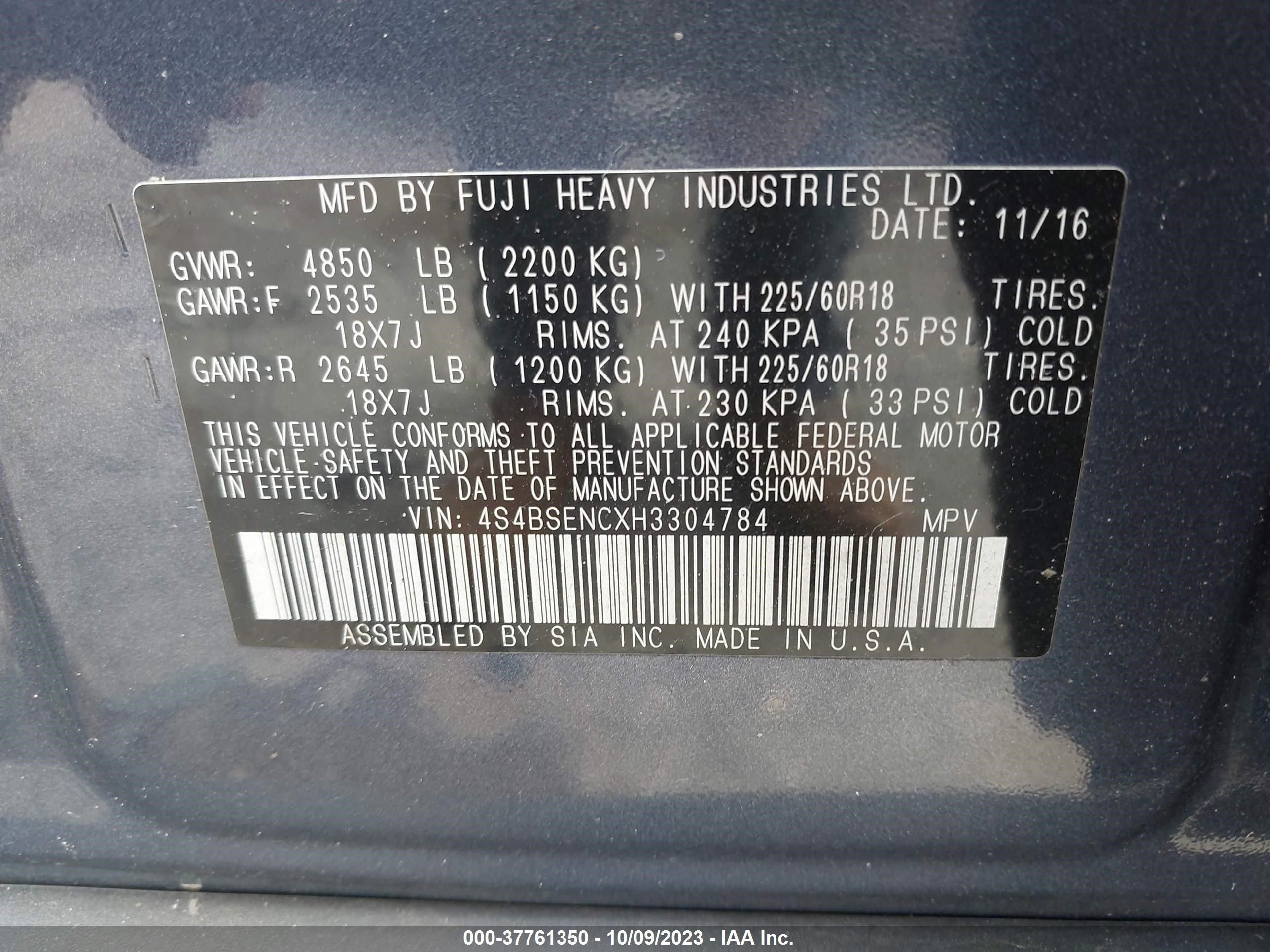 Photo 8 VIN: 4S4BSENCXH3304784 - SUBARU OUTBACK 