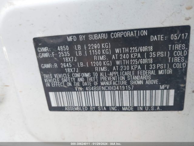 Photo 8 VIN: 4S4BSENCXH3419157 - SUBARU OUTBACK 