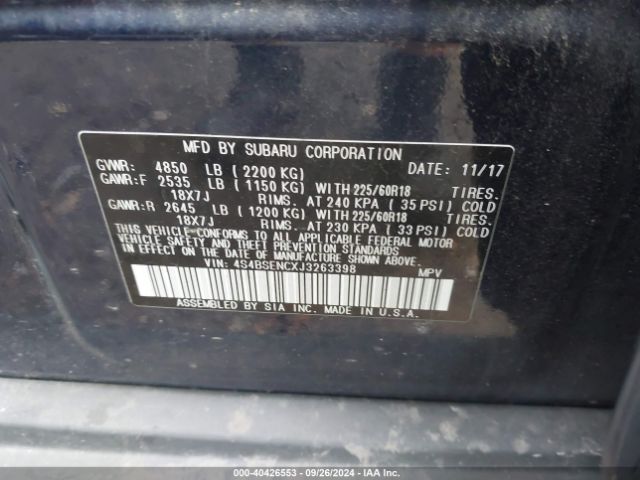 Photo 8 VIN: 4S4BSENCXJ3263398 - SUBARU OUTBACK 