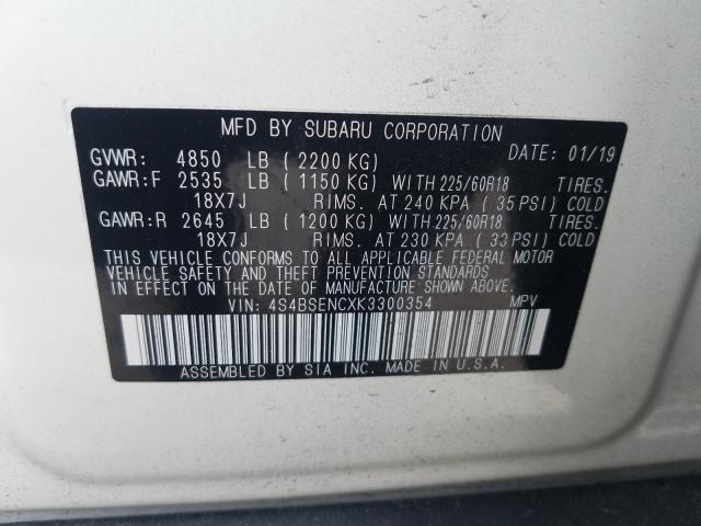 Photo 9 VIN: 4S4BSENCXK3300354 - SUBARU OUTBACK 3. 