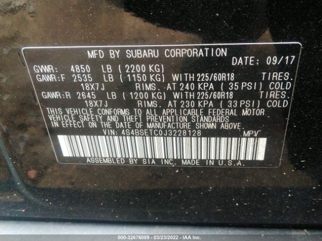 Photo 8 VIN: 4S4BSETC0J3228128 - SUBARU OUTBACK 