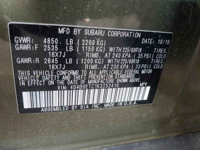 Photo 9 VIN: 4S4BSETC1K3252410 - SUBARU OUTBACK 