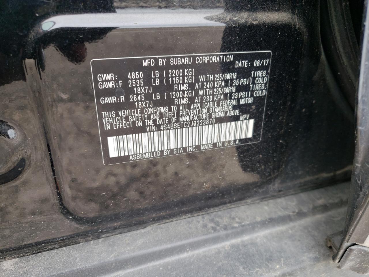 Photo 11 VIN: 4S4BSETC2J3223870 - SUBARU OUTBACK 