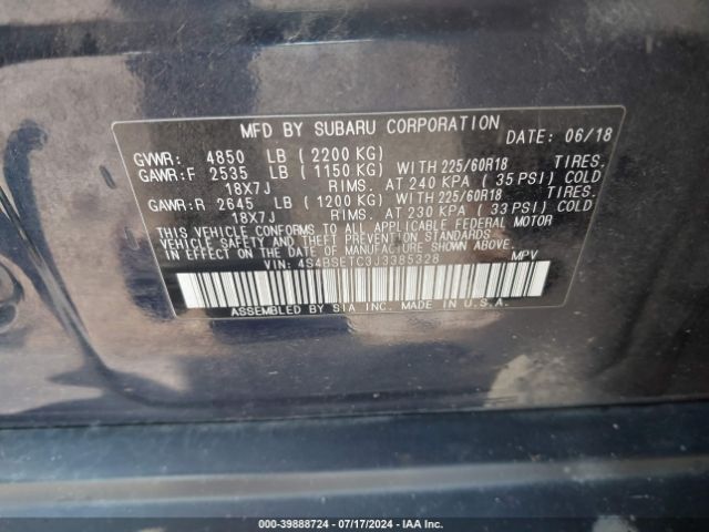 Photo 8 VIN: 4S4BSETC3J3385328 - SUBARU OUTBACK 