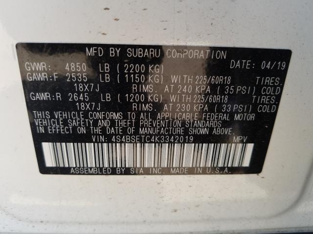 Photo 9 VIN: 4S4BSETC4K3342019 - SUBARU OUTBACK TO 