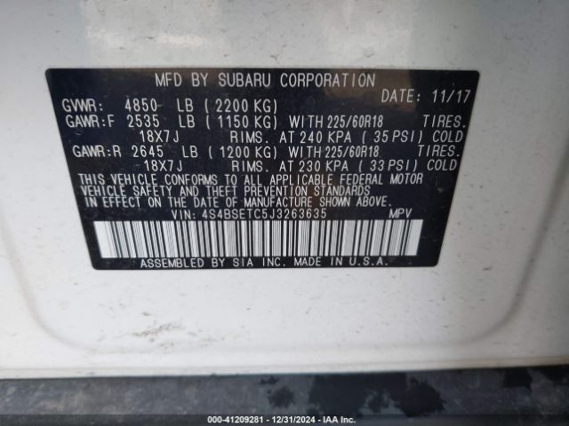 Photo 8 VIN: 4S4BSETC5J3263635 - SUBARU OUTBACK 