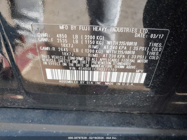 Photo 8 VIN: 4S4BSETC7H3371703 - SUBARU OUTBACK 