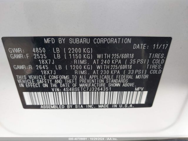 Photo 8 VIN: 4S4BSETC7J3264351 - SUBARU OUTBACK 