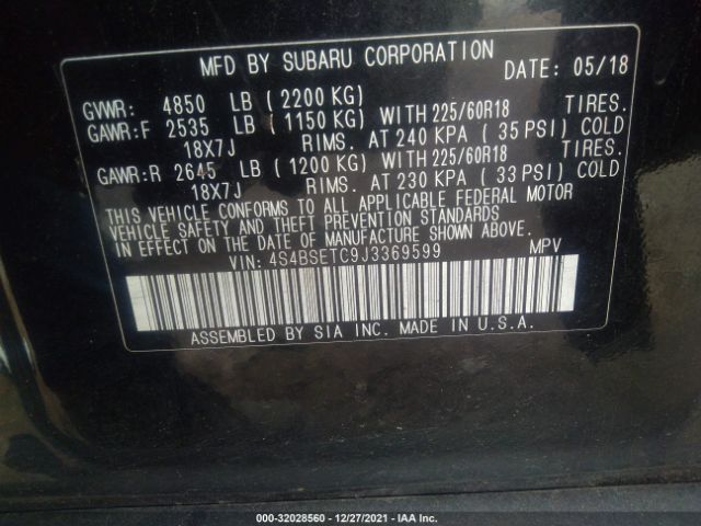 Photo 8 VIN: 4S4BSETC9J3369599 - SUBARU OUTBACK 