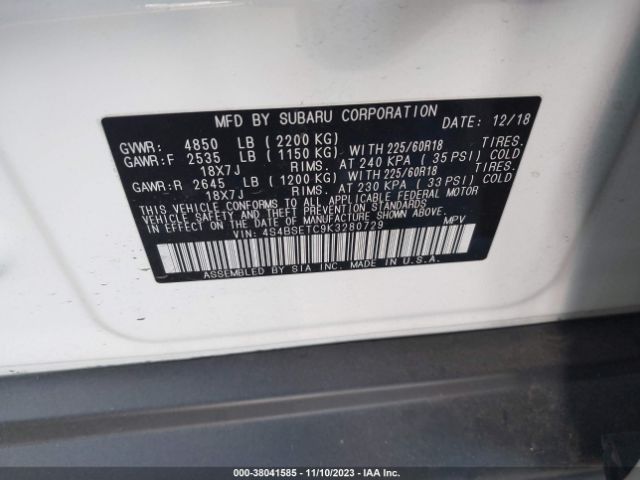 Photo 8 VIN: 4S4BSETC9K3280729 - SUBARU OUTBACK 