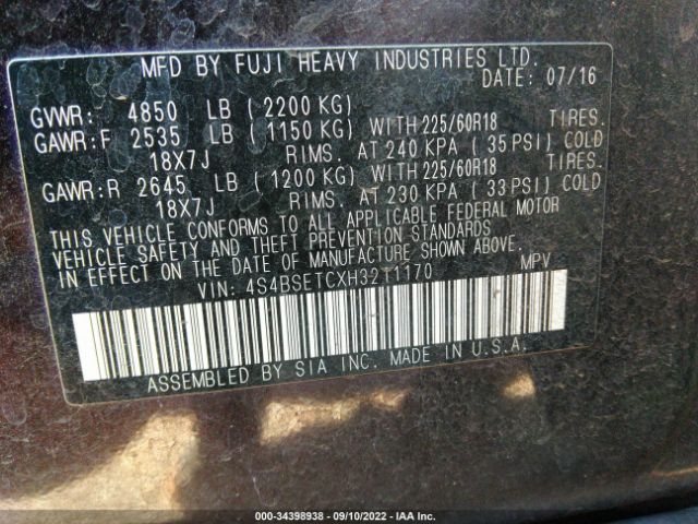 Photo 8 VIN: 4S4BSETCXH3211170 - SUBARU OUTBACK 