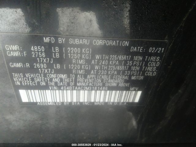 Photo 8 VIN: 4S4BTAAC2M3181486 - SUBARU OUTBACK 