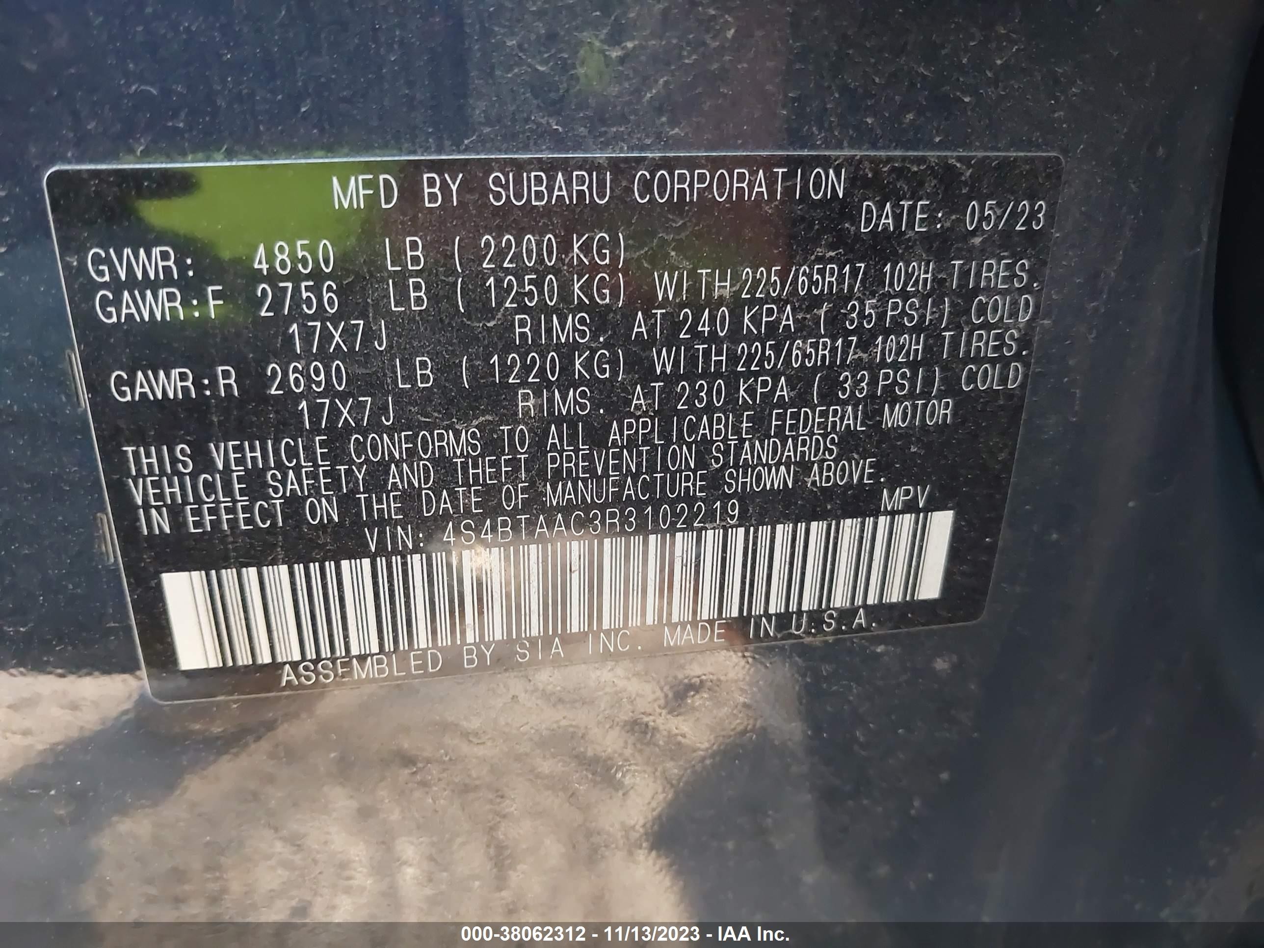 Photo 8 VIN: 4S4BTAAC3R3102219 - SUBARU OUTBACK 