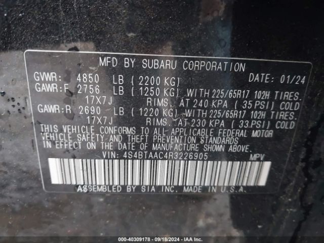 Photo 8 VIN: 4S4BTAAC4R3226905 - SUBARU OUTBACK 