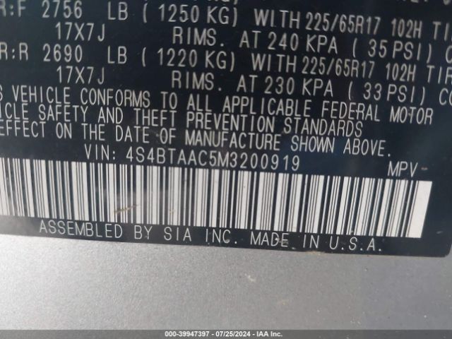 Photo 8 VIN: 4S4BTAAC5M3200919 - SUBARU OUTBACK 