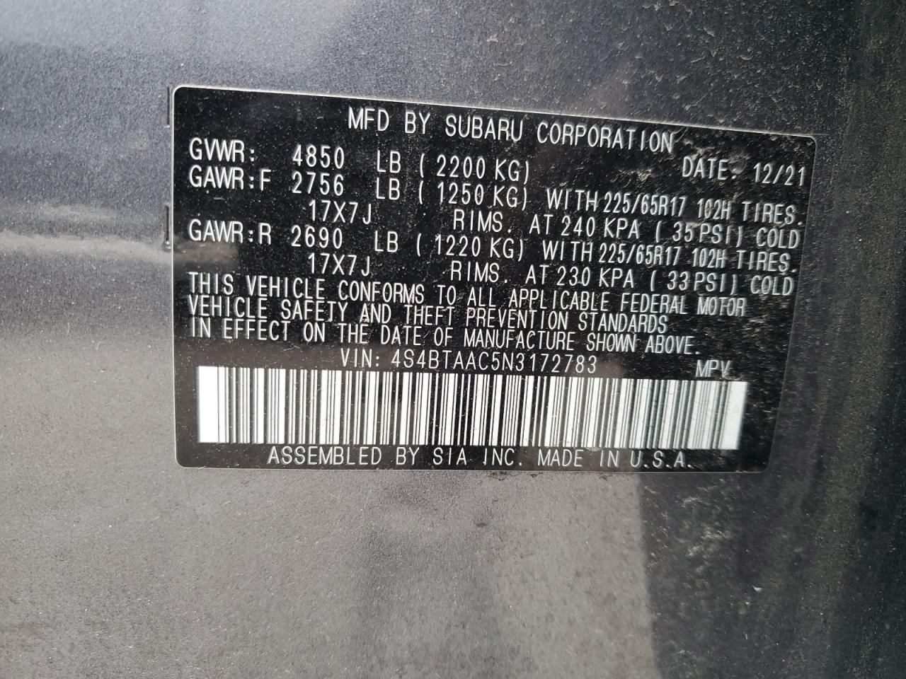 Photo 12 VIN: 4S4BTAAC5N3172783 - SUBARU LEGACY 