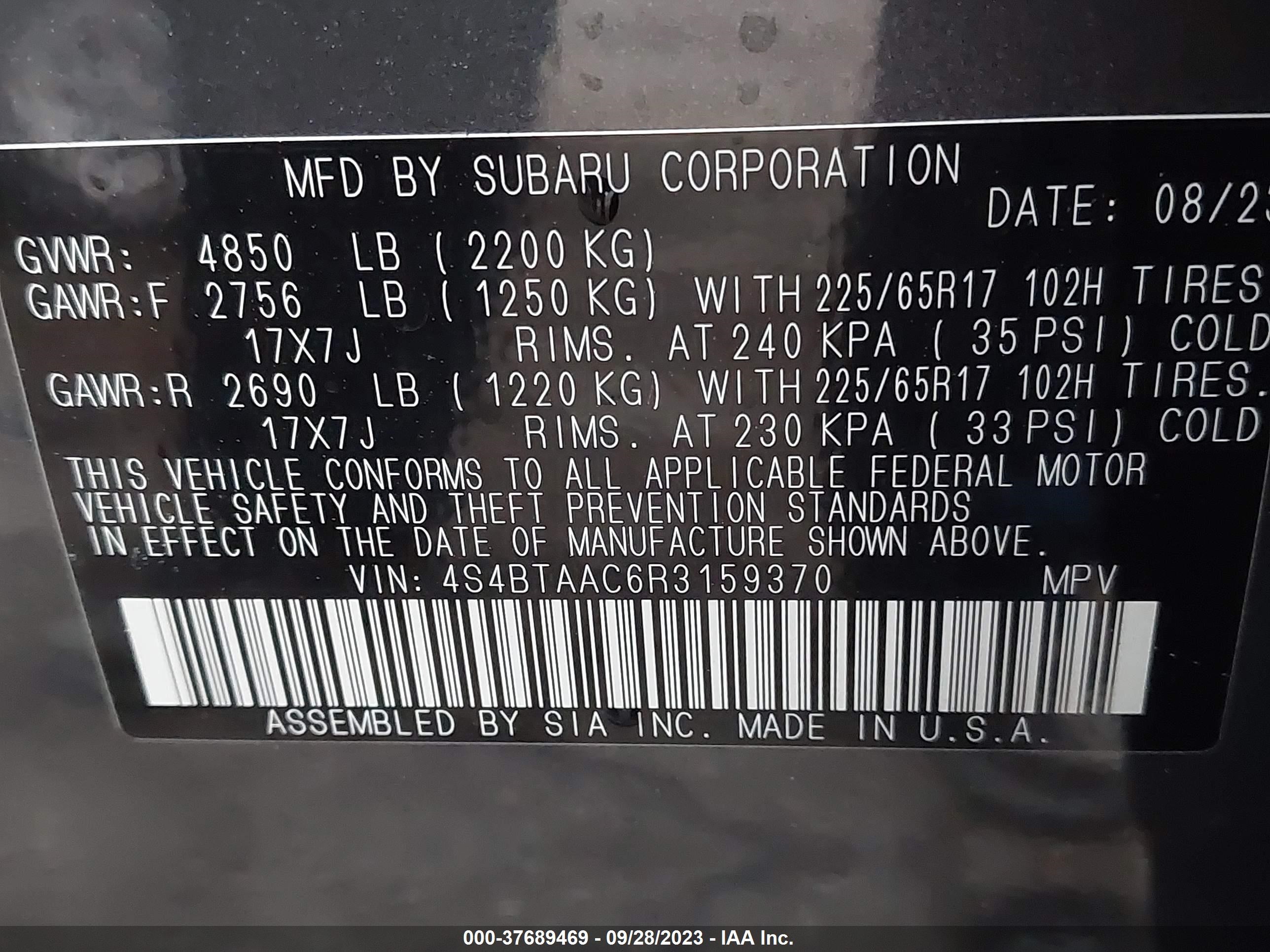 Photo 8 VIN: 4S4BTAAC6R3159370 - SUBARU OUTBACK 