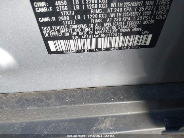 Photo 8 VIN: 4S4BTAAC9N3172818 - SUBARU OUTBACK 