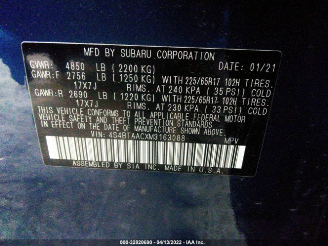 Photo 8 VIN: 4S4BTAACXM3163088 - SUBARU OUTBACK 