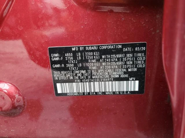 Photo 12 VIN: 4S4BTACC0L3184978 - SUBARU OUTBACK PR 