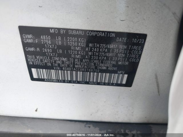 Photo 8 VIN: 4S4BTACC0R3188750 - SUBARU OUTBACK 