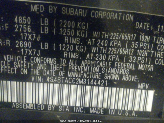 Photo 8 VIN: 4S4BTACC2M3144421 - SUBARU OUTBACK 