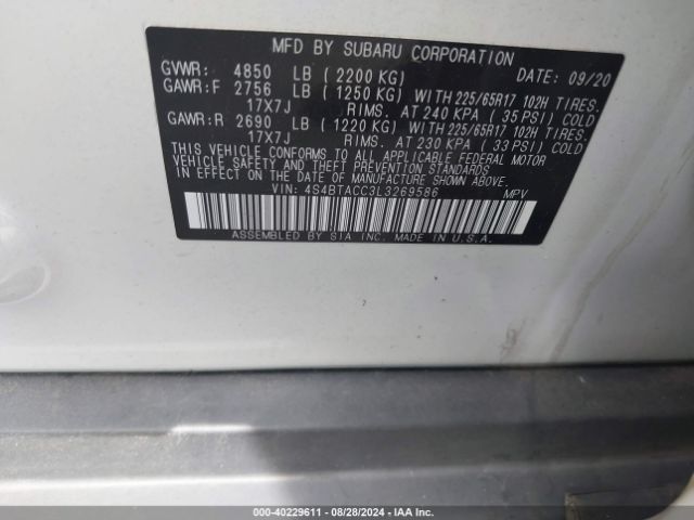 Photo 8 VIN: 4S4BTACC3L3269586 - SUBARU OUTBACK 