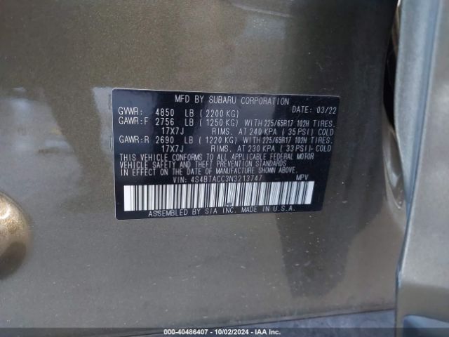 Photo 8 VIN: 4S4BTACC3N3213747 - SUBARU OUTBACK 