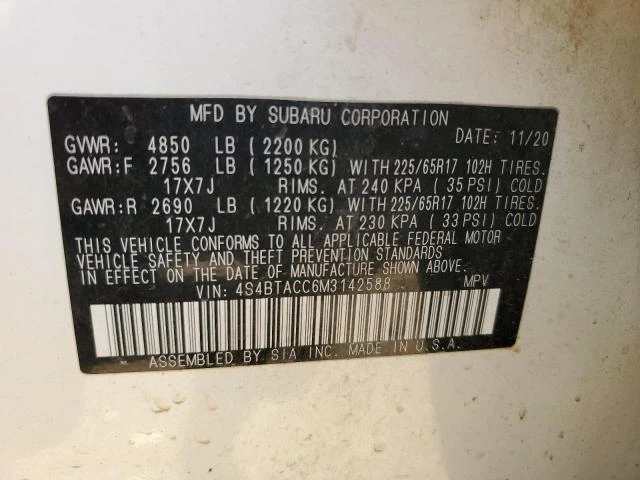 Photo 12 VIN: 4S4BTACC6M3142588 - SUBARU OUTBACK PR 