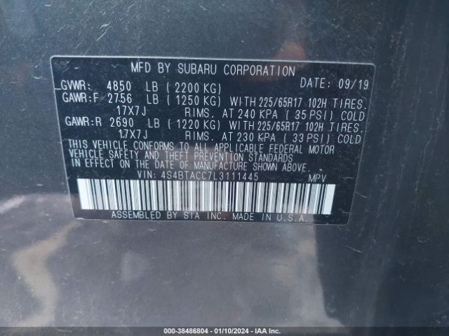 Photo 8 VIN: 4S4BTACC7L3111445 - SUBARU OUTBACK 