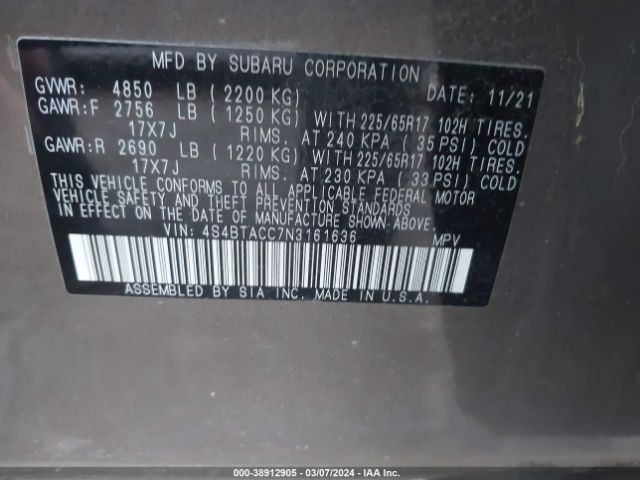 Photo 8 VIN: 4S4BTACC7N3161636 - SUBARU OUTBACK 