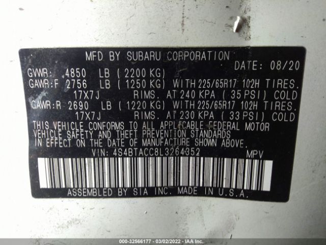 Photo 8 VIN: 4S4BTACC8L3264352 - SUBARU OUTBACK 