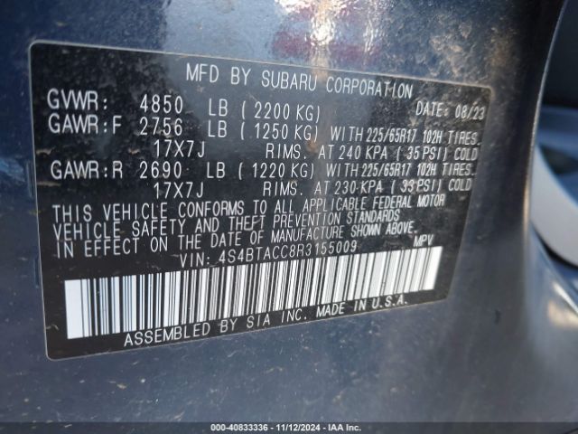 Photo 8 VIN: 4S4BTACC8R3155009 - SUBARU OUTBACK 