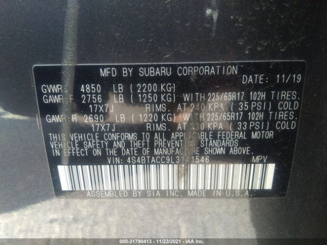 Photo 8 VIN: 4S4BTACC9L3141546 - SUBARU OUTBACK 