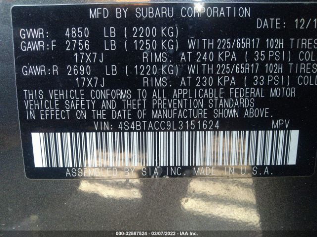 Photo 8 VIN: 4S4BTACC9L3151624 - SUBARU OUTBACK 