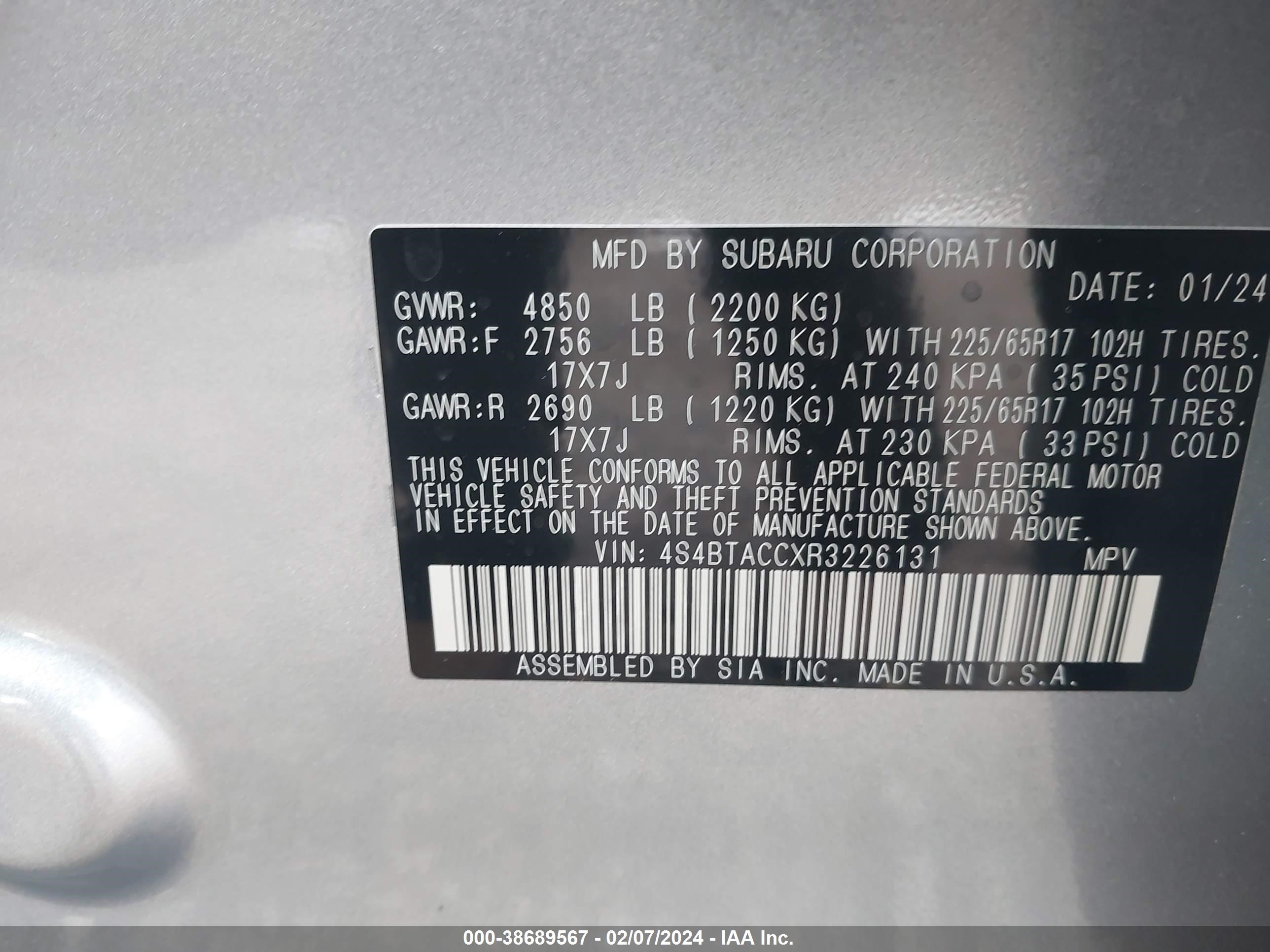 Photo 4 VIN: 4S4BTACCXR3226131 - SUBARU OUTBACK 