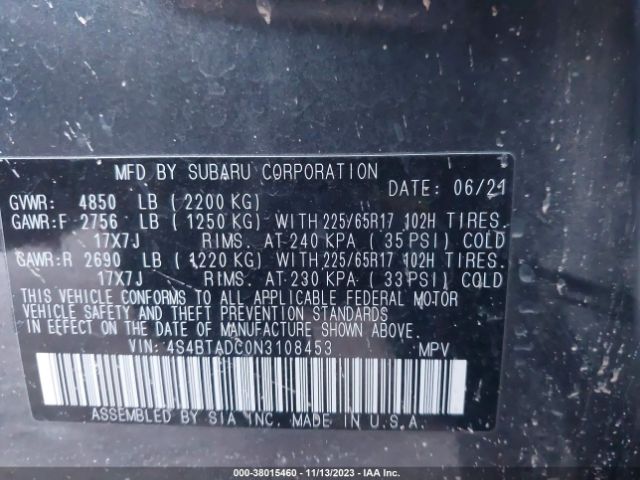 Photo 8 VIN: 4S4BTADC0N3108453 - SUBARU OUTBACK 