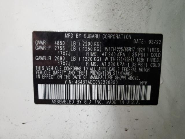 Photo 12 VIN: 4S4BTADC0N3220850 - SUBARU OUTBACK 